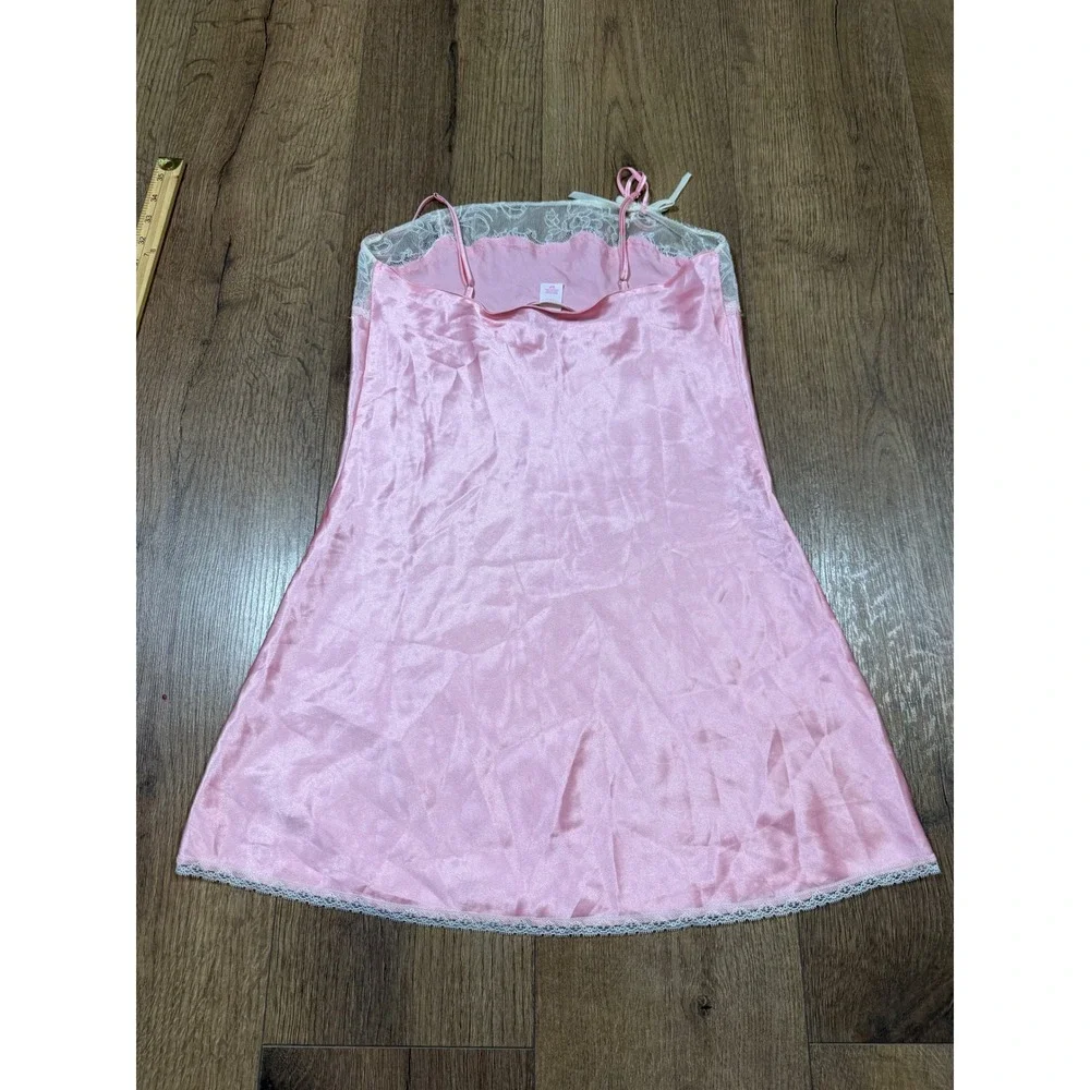 Victorias‎ Secret Pink Satin Lace Trim Chemise Nightgown Slip Dress Small